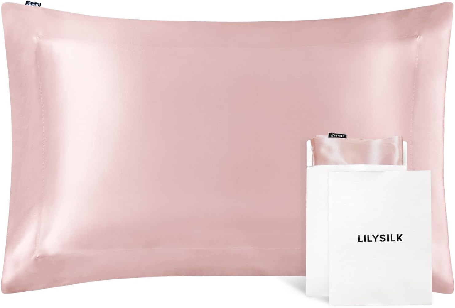 LILYSILK 100% Silk Pillowcase 1PC 25MM Pure Bed Pillowcase for Hair & Skin Oxford Envelope Double-Sides Charmeuse Silk,Rosy Pink King 20x36 inches