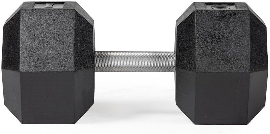 Titan Fitness Free Weights, Rubber Coated Hex Dumbbell, Straight Stainless Steel Handle, Strength Training, Full Body Workout