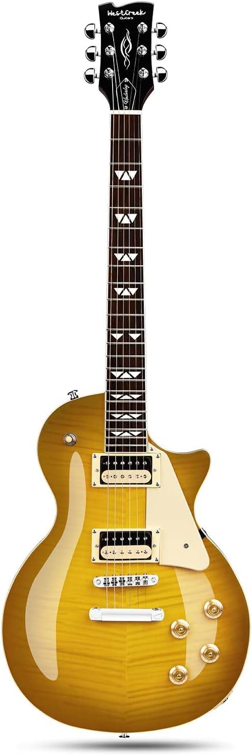 WestCreek Underdog Solid Body Electric Guitar, Mahogany Body, Maple Neck, Rosewood Fretboard, Rounded End Frets, Bone Nut, 22 Frets (LemonBurst)