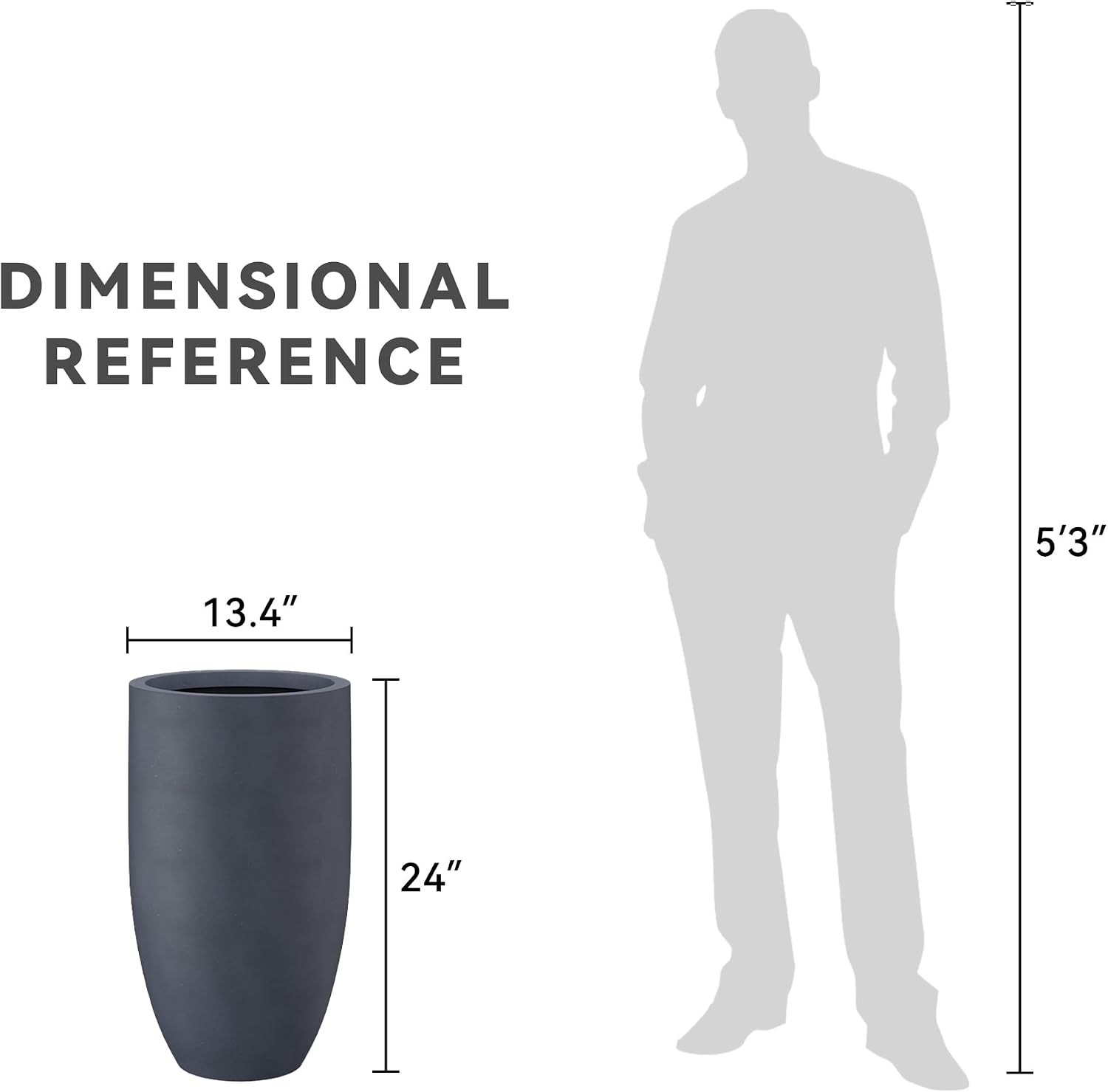 Kante 24 Inch Tall Round Concrete Planter, Large Indoor Outdoor Plant Pots with Drainage Hole and Rubber Plug, Modern Decorative Garden Pots for Home Patio Porch, Charcoal