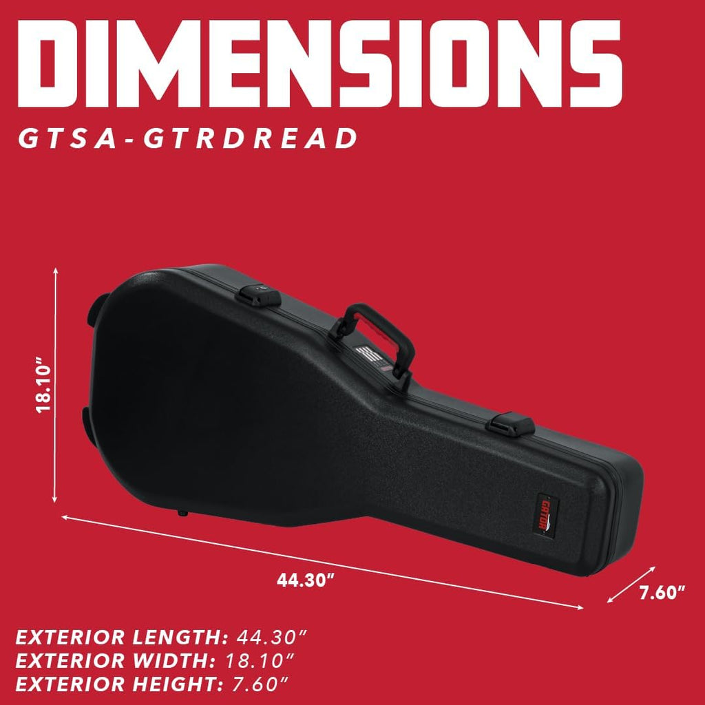 Gator Cases Molded Flight Case For Acoustic Dreadnought Guitars With TSA Approved Locking Latches, (GTSA-GTRDREAD)