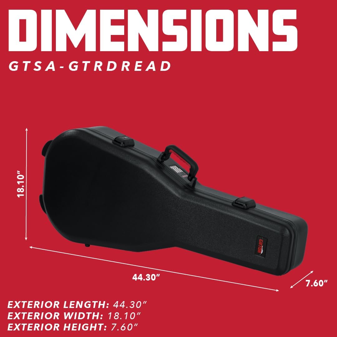 Gator Cases Molded Flight Case For Acoustic Dreadnought Guitars With TSA Approved Locking Latches, (GTSA-GTRDREAD)