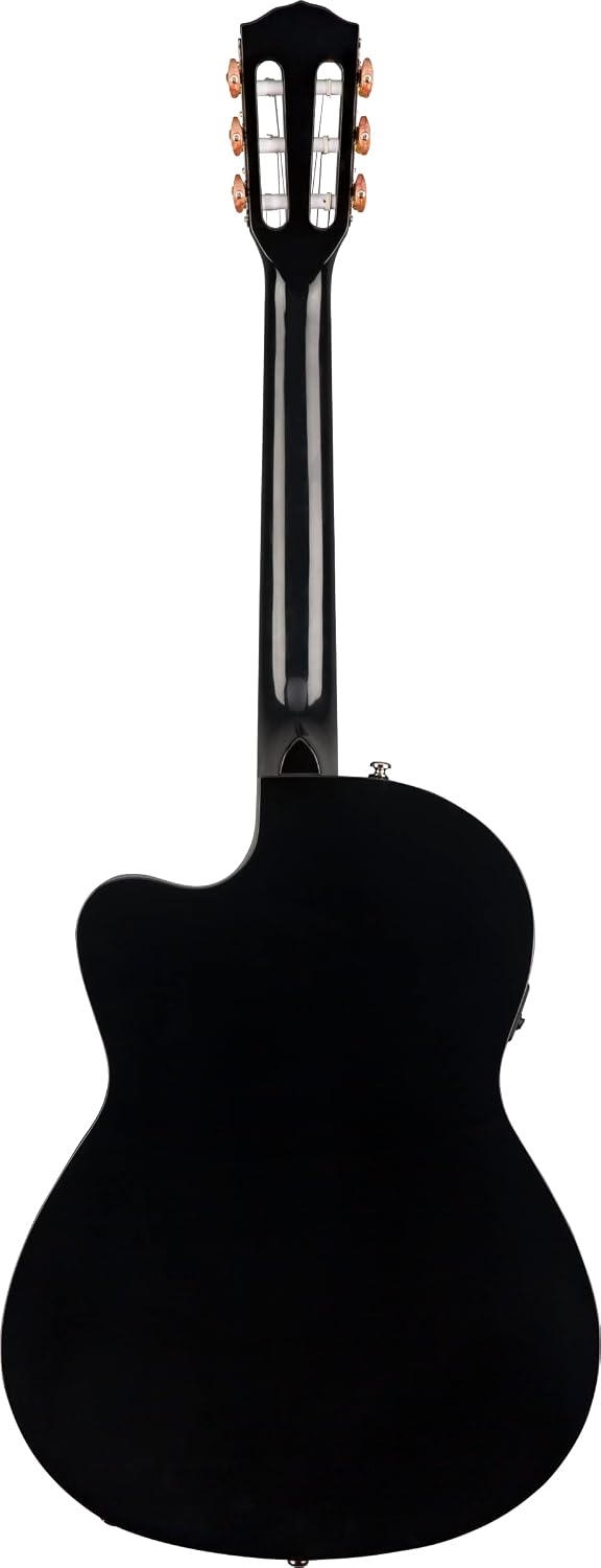 Fender CN-140SCE Thinline Concert Nylon String Acoustic Guitar, with 2-Year Warranty, Black, with Case