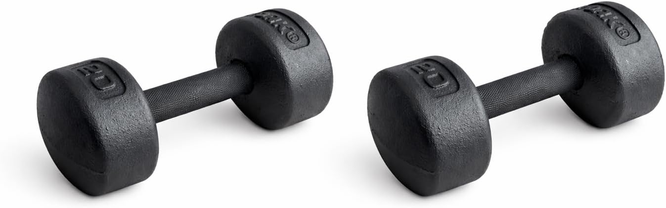 Legacy Solid Round Dumbbell Black – Heavy Duty Cast Iron Hand Weight with Knurled Ergonomic Grip for Strength Training, Muscle Toning, Home Gym Workout – 5 lb to 150 lb In Single & Pair