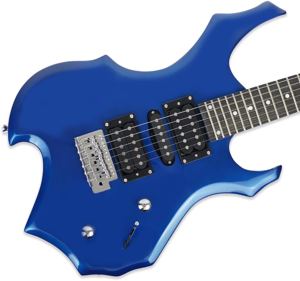 Fojill Heavy Metal Cool Shape Electric Guitar Kit Set Beginner Starter Combo Package Bundle 20W Amplifier Amp Accessory Padded gig Bag,Picks, Cable,Strap,Extra Strings (FCGK-50, Metallic Blue)
