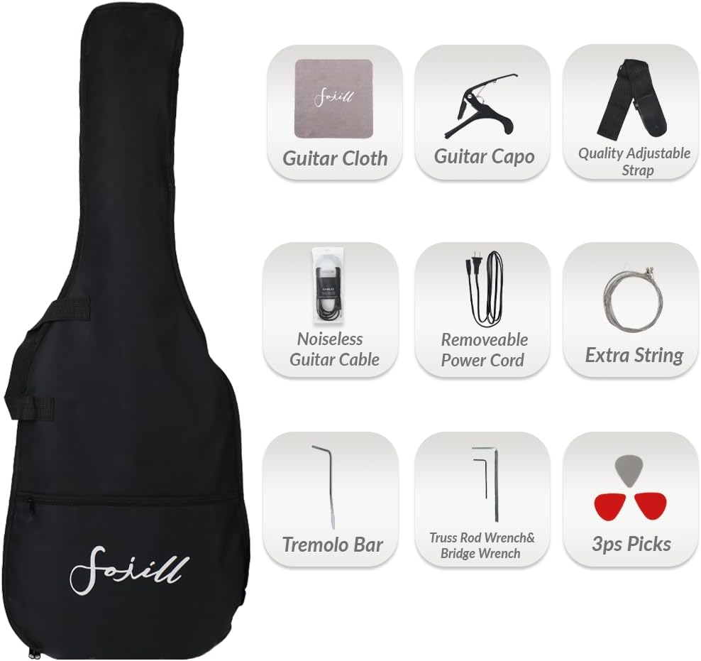 Fojill 39 Inch Electric Guitar Kit Set Beginner Starter Combo Package Bundle 20W Amplifier Amp Accessory Padded gig Bag,Picks, Cable,Strap,Extra Strings