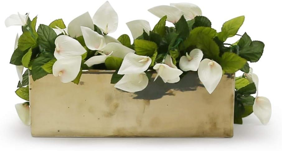 WGVI Long Rectangle Ceramic Planter Vase in Gold 12' x 4' x 4'H, Block Rectangular Terrarium Box Pot, Flower Arrangement, Table top Centerpiece, Home Decor Organization Storage Container, 6 Pcs.