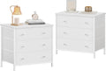 BOLUO White Nightstands Set of 2, Large Night Stand Fabric 3 Drawer Dresser for Bedroom Closet,Girls Modern
