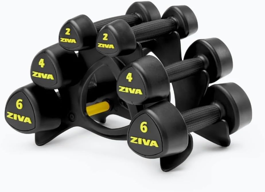 ZIVA RPU Tribell Dumbbell Pair – Premium Urethane-Coated Hand Weights with Ergonomic textured Grip & Steel Core – 2–20 lb Sets in Multiple Colors for Strength Training