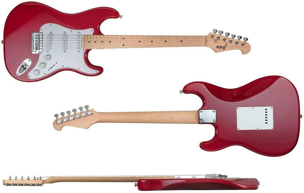 Monoprice Cali Classic Electric Guitar - Wine Red 6 Strings, Double-Cutaway Solid Body, Right Handed, SSS Pickups, Full-Range Tone, With Gig Bag, Perfect for Beginners - Indio Series