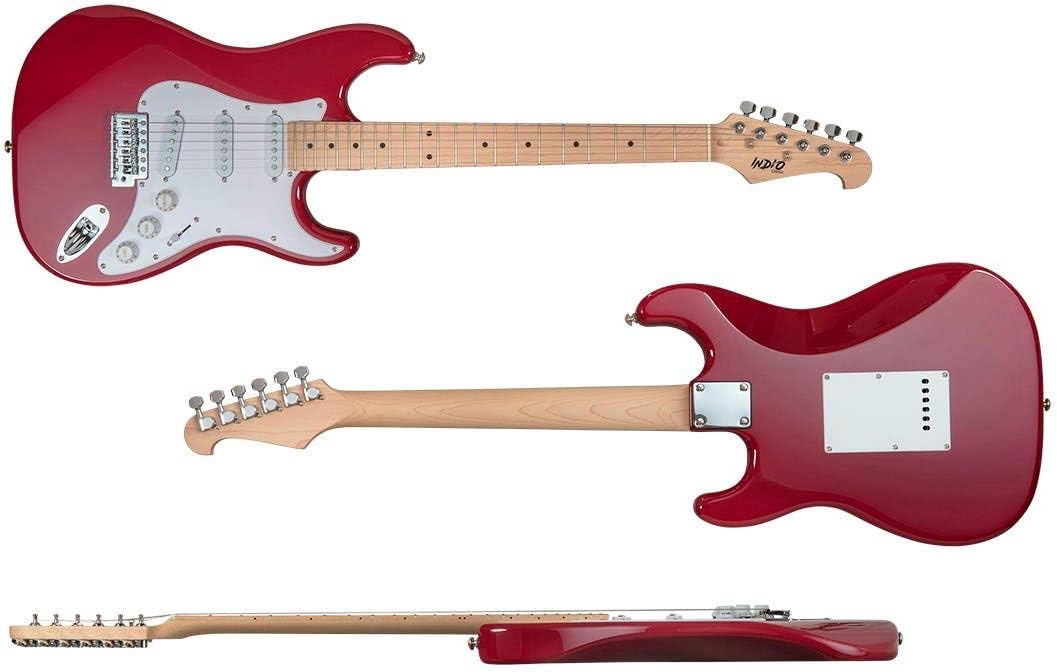 Monoprice Cali Classic Electric Guitar - Wine Red 6 Strings, Double-Cutaway Solid Body, Right Handed, SSS Pickups, Full-Range Tone, With Gig Bag, Perfect for Beginners - Indio Series