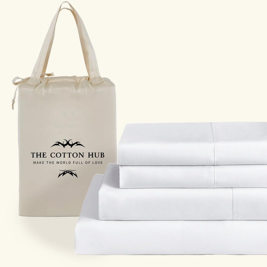 100% Pima Cotton Twin Sheet Set – 600 Series Sateen Weave, Soft & Breathable Luxury Bed Sheets, Deep Pocket Fitted Sheet 15-20', Hotel Quality Bedding (4 Piece Set) (Solid, White)