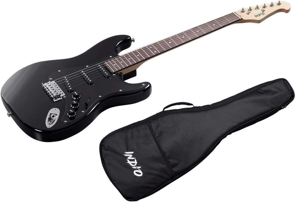 Monoprice Cali Classic Electric Guitar - Black 6 Strings, Double-Cutaway Solid Body, Right Handed, SSS Pickups, Full-Range Tone, With Gig Bag, Perfect for Beginners - Indio Series