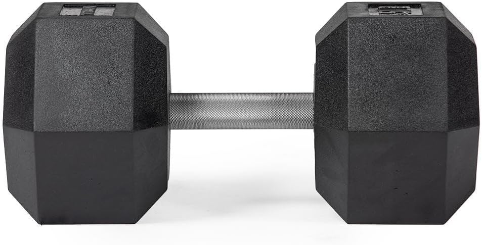 Titan Fitness Free Weights, Rubber Coated Hex Dumbbell, Straight Stainless Steel Handle, Strength Training, Full Body Workout