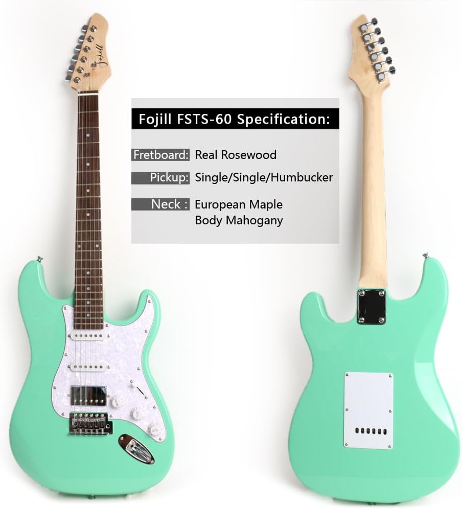 Fojill HSS Pickup 39 Inch Full Size Electric Guitar Kit Set Beginner Starter Combo Package Bundle 10W Battery Power Bluetooth Amplifier Amp Bag,Picks, Cable, Strap, Extra Strings