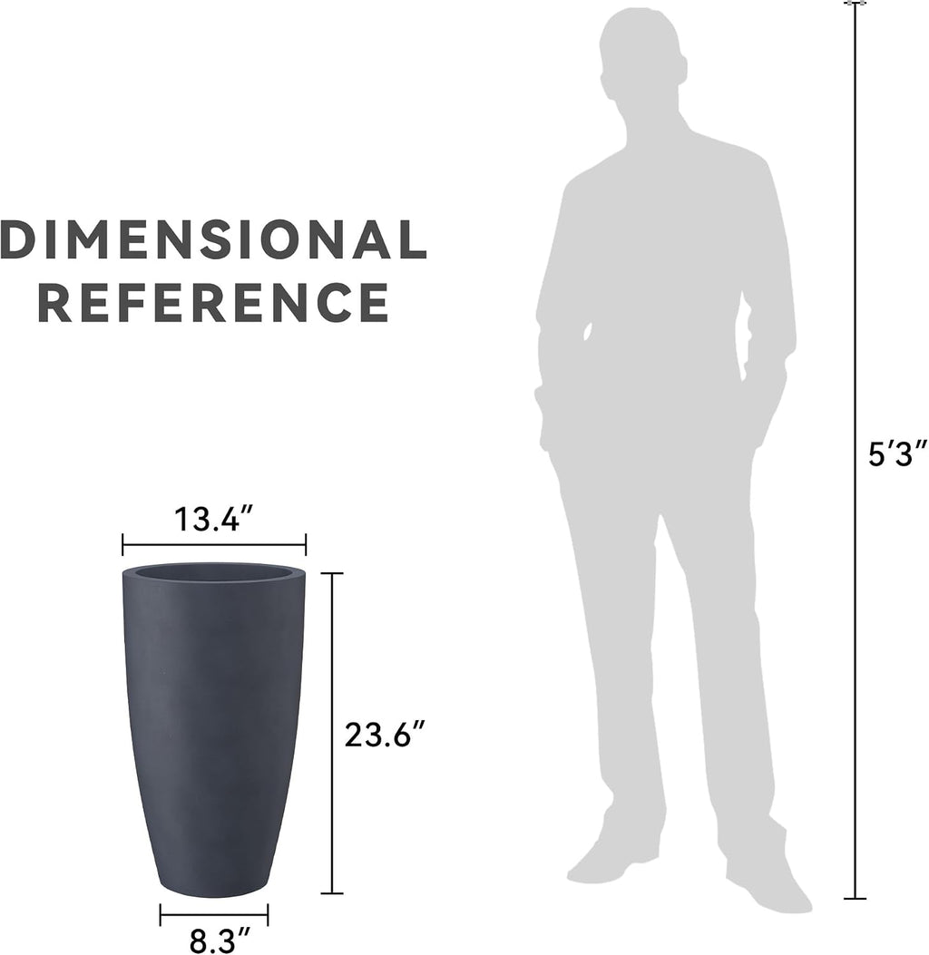 Kante 23.6' H Charcoal Concrete Tall Planters Two Pack, Large Outdoor Indoor Garden Plant Pots with Drainage Hole and Rubber Plug, Modern Decor for Home and Garden