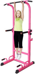Multi Pull Up Bar Dip Station Power Tower Exercise Equipment Fitness Workout Station for Home Gym Can Be Used with Barbells and Dumbbell Benches Adjustable Height Pink