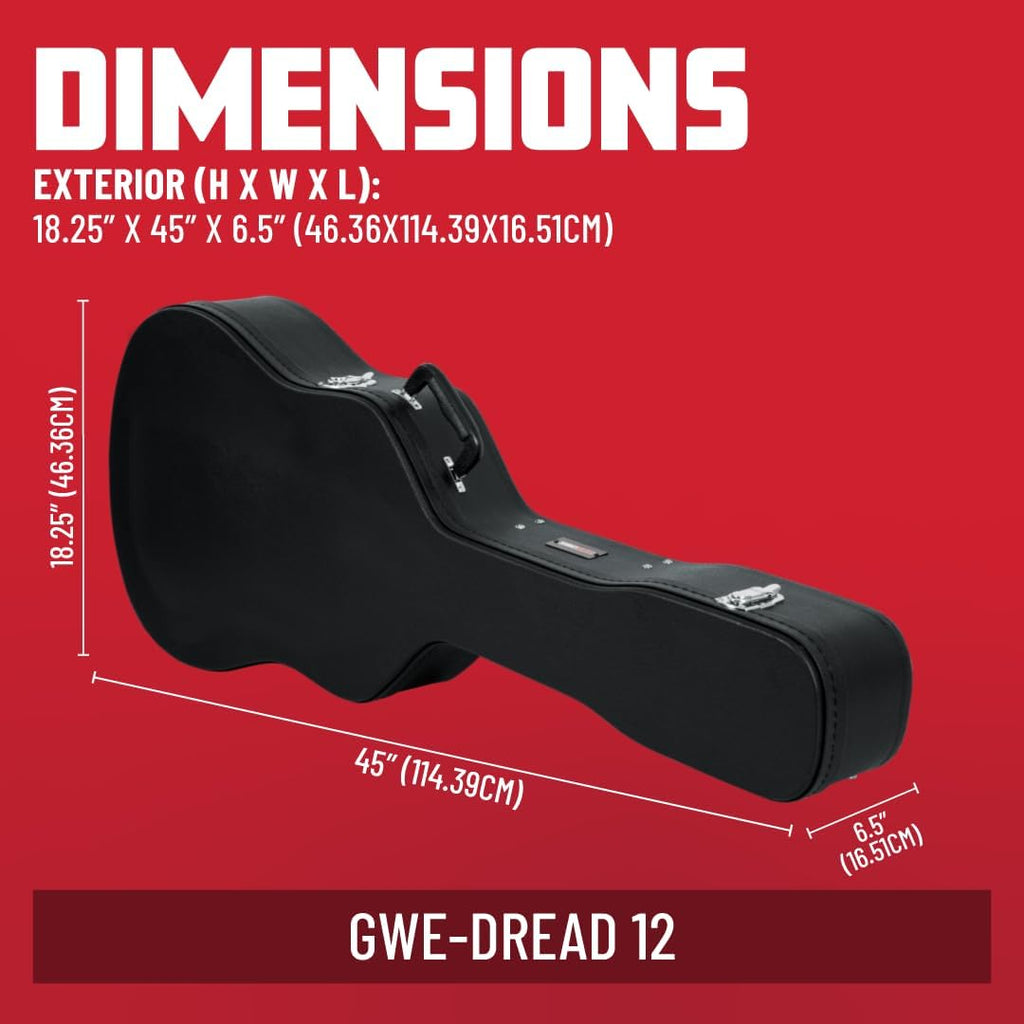 Gator Cases Traditonal Series Hard-Shell Wood Case for 6 or 12-String Dreadnought Style Acoustic Guitars, (GWE-DREAD 12)