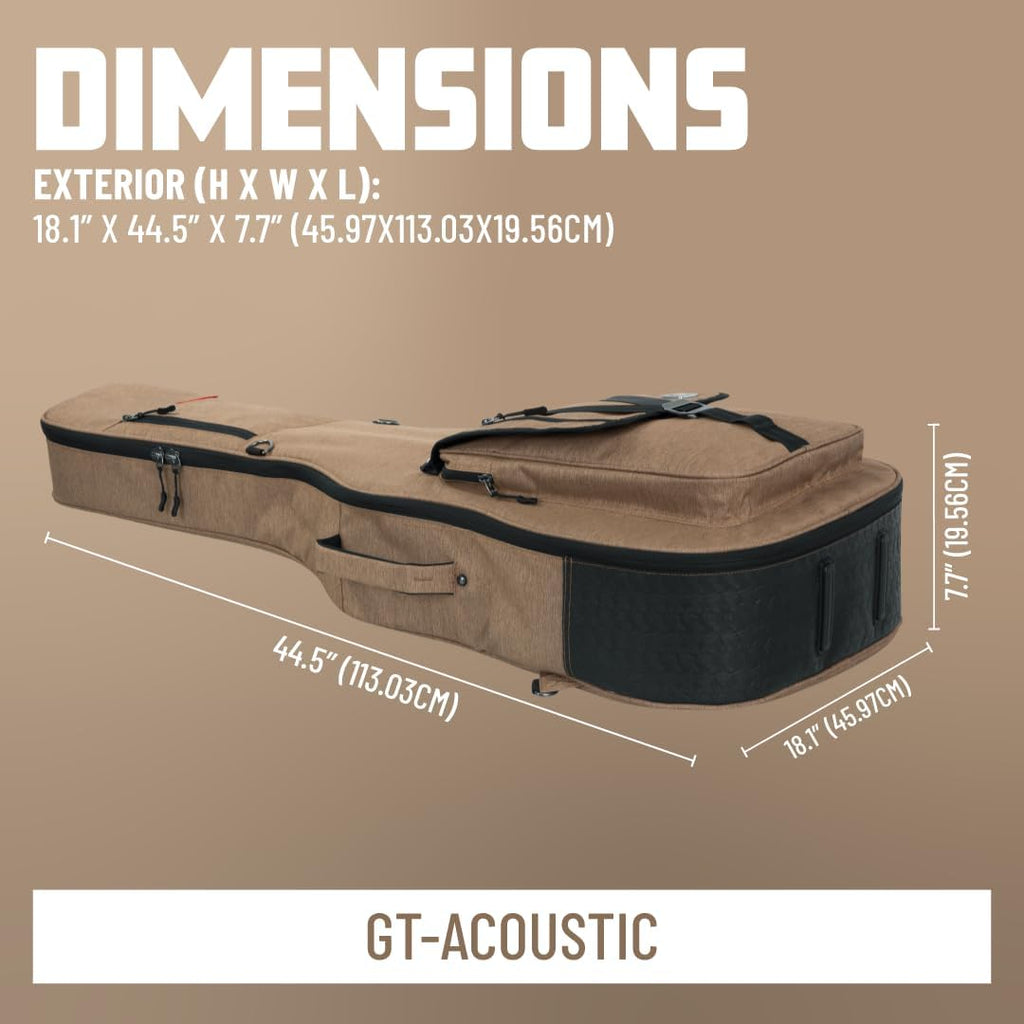 Gator Cases Transit Series Lightweight Acoustic Guitar Gig Bag with Back Pack Straps and Rubberized Base, Tan Exterior (GT-ACOUSTIC-TAN)