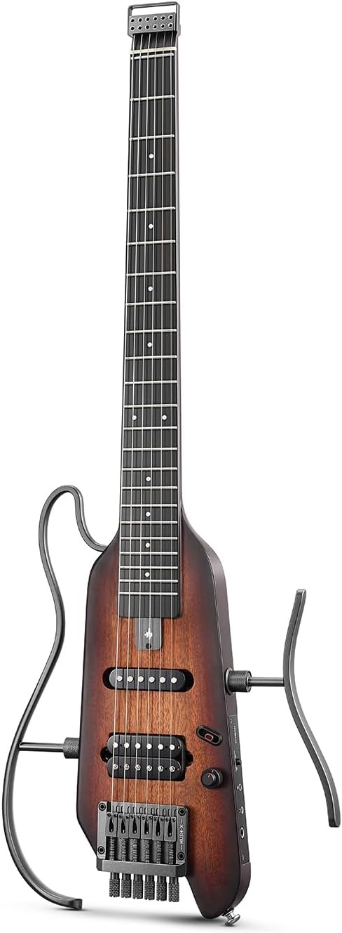 Donner HUSH X Electric Guitar Kit - Featherlight Headless Guitar, Great for Travel and Practice, Mahogany Solid Body with Easy Assemble Stands, Gig Bag, All Accessories, Sunburst