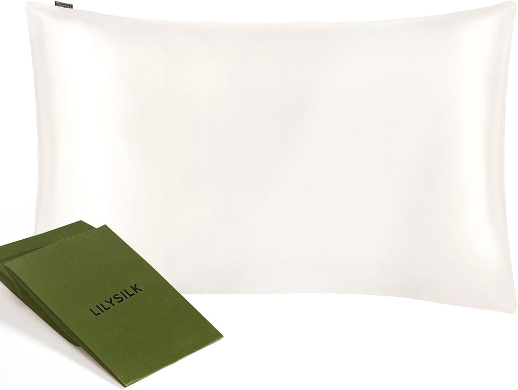LILYSILK 22 Momme Silk Pillowcase for Hair and Skin 2 Pack, 600 Thread Count 100% Mulberry Silk, Soft Breathable Smooth Both Sided Silk Pillow Cover(Standard Size, 20''x26'', Ivory)