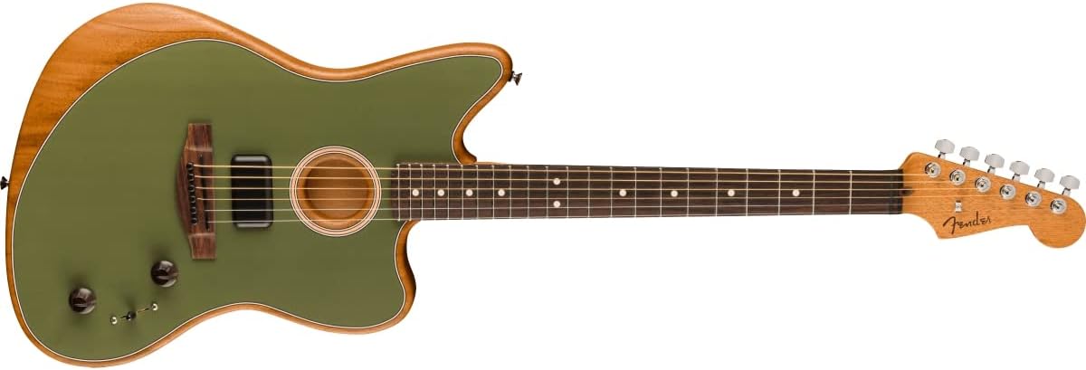Fender Acoustasonic Player Jazzmaster Acoustic Electric Guitar, with 2-Year Warranty, Antique Olive, Rosewood Fingerboard, with Gig Bag