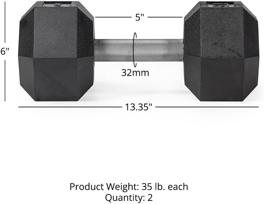 Titan Fitness Free Weights, Rubber Coated Hex Dumbbell, Straight Stainless Steel Handle, Strength Training, Full Body Workout