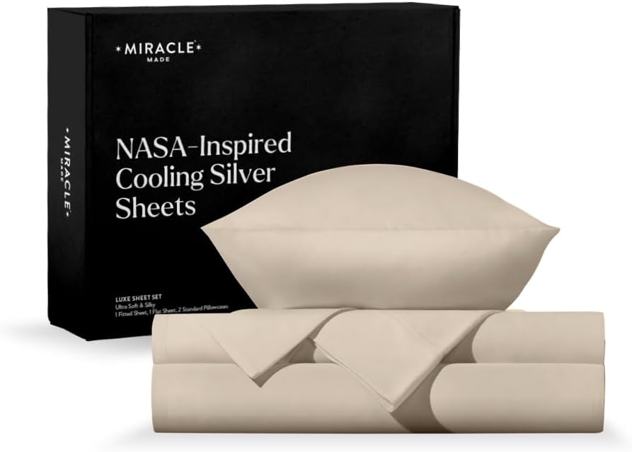 Miracle Made Extra Luxe Soft, Cool-to-the-Touch Cotton Bed Sheet Set, 4-Piece – Silver-Treated, Breathable, Lightweight Bedding – King Size, Ivory