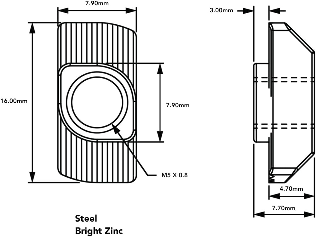 13116, 15 40 Series M5 x 0.8 Standard Drop in T-Nut Steel (100 Pack)