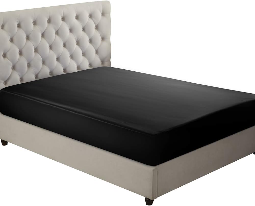 Orose Silk Fitted Bottom Sheet-100% Natural Mulberry Silk,Hypoallergenic,19 Momme,Seamless,Deep Pocket(16'),1pc (Black, King)