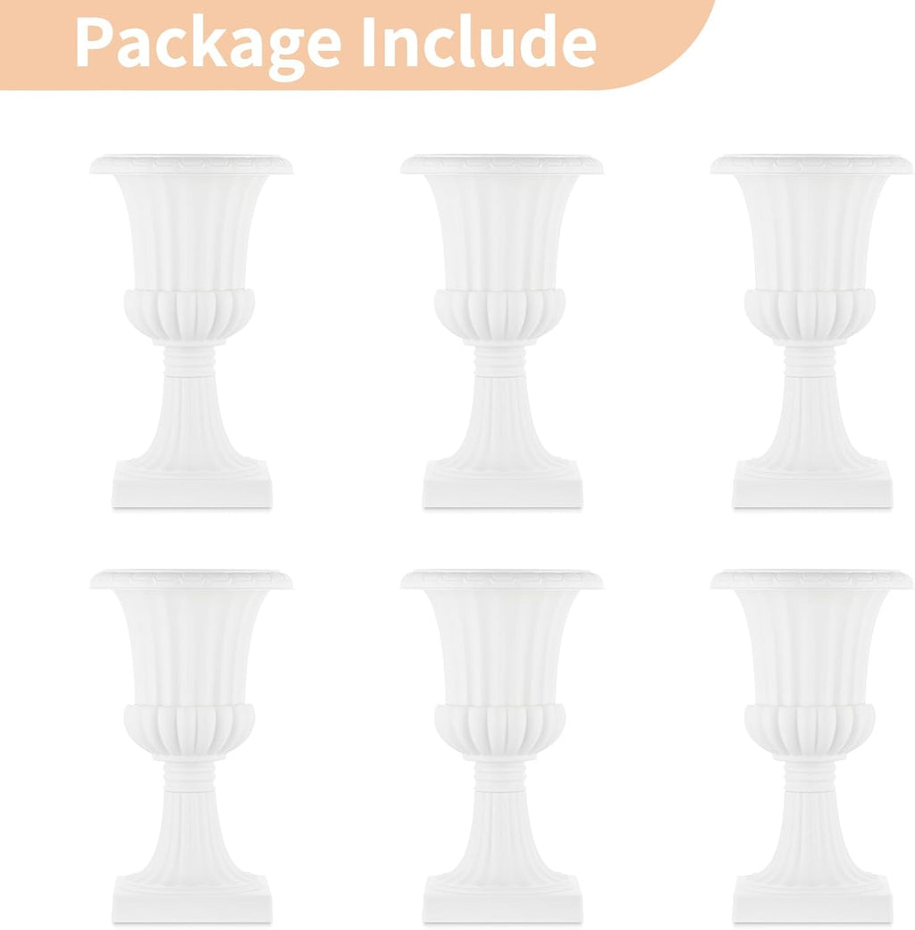 NUPTIO Plastic Urn Planters White - 6 Pcs 19.7 Inch Tall Large Urns Planter Outdoor for Plants - Garden Classic Flower Vase Plant Pots - Porch Front Pedestal Pot Resin Grecian Vases
