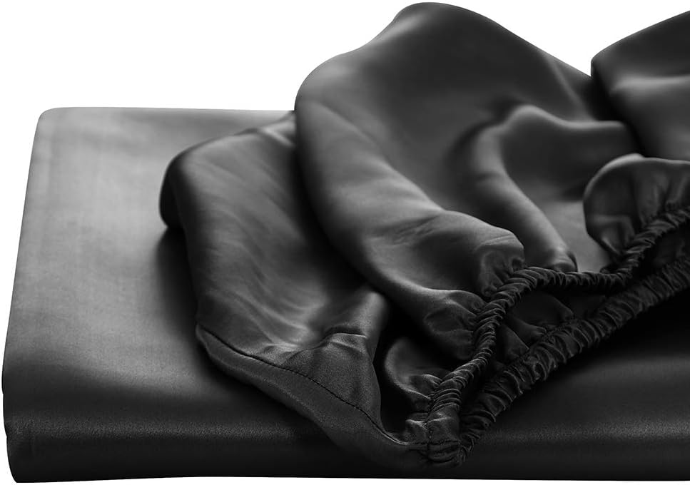 Orose Silk Fitted Bottom Sheet-100% Natural Mulberry Silk,Hypoallergenic,19 Momme,Seamless,Deep Pocket(16'),1pc (Black, King)