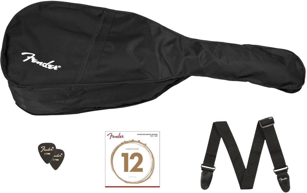 Fender CC-60s Concert V2 Pack Acoustic Guitar, with 2-Year Warranty, Black, with Gig Bag and Accessories