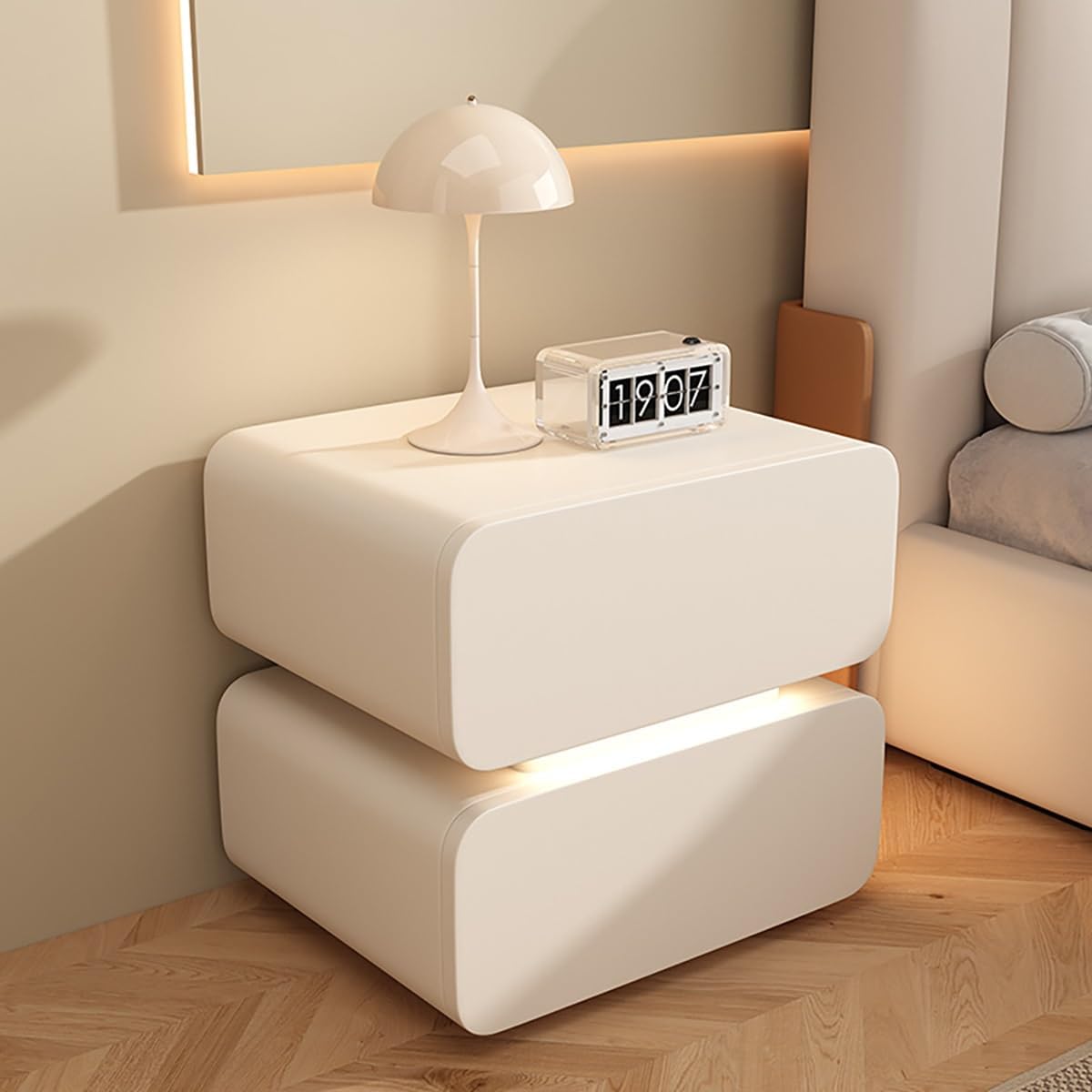Modern Solid Wood Bedroom Night Table,Small Night Stand with Upholstered Leather Finish,Modern Side Table,2 Drawers,for Bedroom Bedside(Black,L30cm/12in-1)