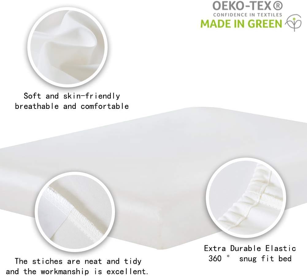 100% Supima Cotton Sheets 600 Thread Count,Bed Sheet Set Queen Size Sheets 4 Pieces,Soft & Silky Sateen Weave, Fits Mattress Up to 18',Deep Pocket, Breathable & Fade Resistant(Ivory,Queen)