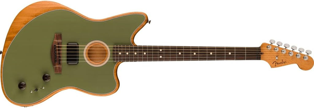 Fender Acoustasonic Player Jazzmaster Acoustic Electric Guitar, with 2-Year Warranty, Antique Olive, Rosewood Fingerboard, with Gig Bag