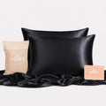 Sillo Silk Pillow Cases 2 Pack - 22 Momme Mulberry Silk Pillowcases for Hair and Skin, Anti Acne Pillow Case, Hypoallergenic Silver-Infused, Envelope Closure, King (Black)