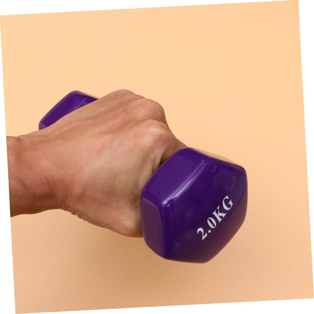 KOMBIUDA 2PCS Purple Plastic Dipping Cast Iron Dumbbells Non-slip Hand Weights Fitness Equipment for Men Women Home Gym Strength Training and Muscle Toning