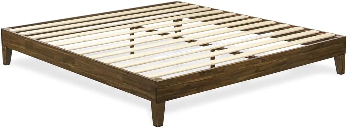 East West Furniture NVP-22-K King Size Platform Bed Frame with 4 Hardwood Legs and 2 Extra Center Legs - Walnut Finish