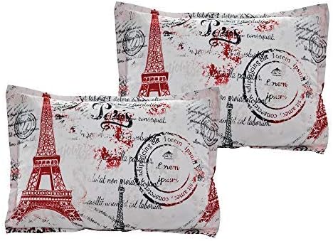 LinenTopia King Size Paris Bedding Comforter Set – Elegant 7-Piece Cozy Bed Set with Lightweight Comforter for Guestroom or Master Bed, Bedroom Décor Aesthetic, Easy to Clean, Black/Red Paris Design