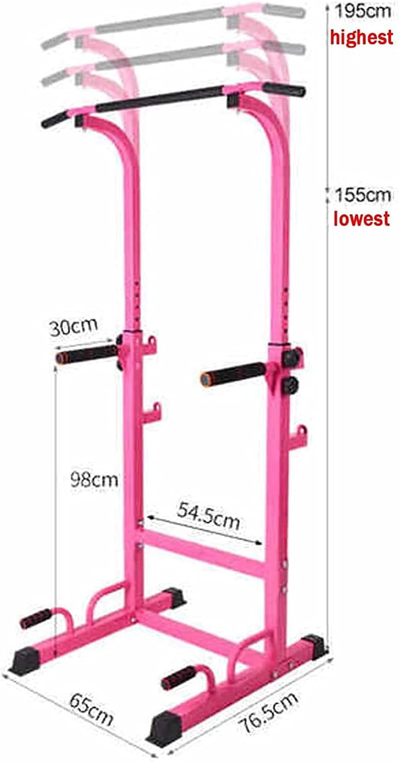 Multi Pull Up Bar Dip Station Power Tower Exercise Equipment Fitness Workout Station for Home Gym Can Be Used with Barbells and Dumbbell Benches Adjustable Height Pink
