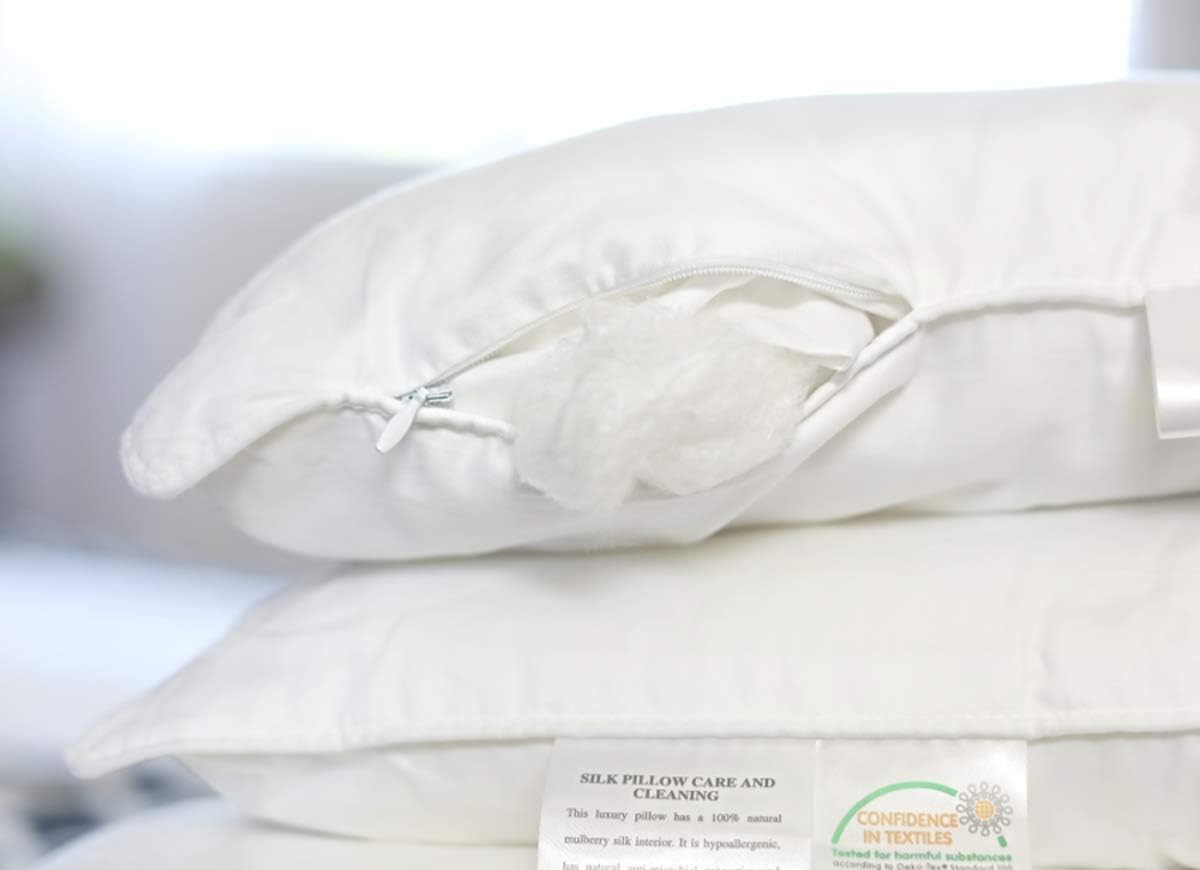Silk Bedding Direct. Pair of Luxury Mulberry Silk-Filled Pillows. Standard Size, 26' x 20'. A Hypoallergenic Haven, Resting Your Dreams on Pure and Natural Mulberry Silk.