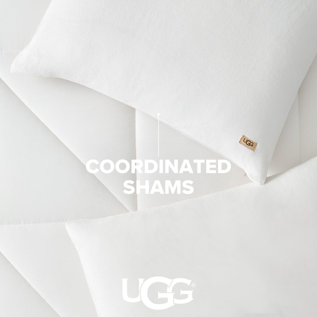 UGG Full/Queen Comforter Set – 3 Piece Luxury Reversible Plush Queen Bed Set with Down Alternative Fill, Soft Comforter Bedding Set with 2 Pillow Shams for Home & Bedroom Decor, White Snow (Corey)