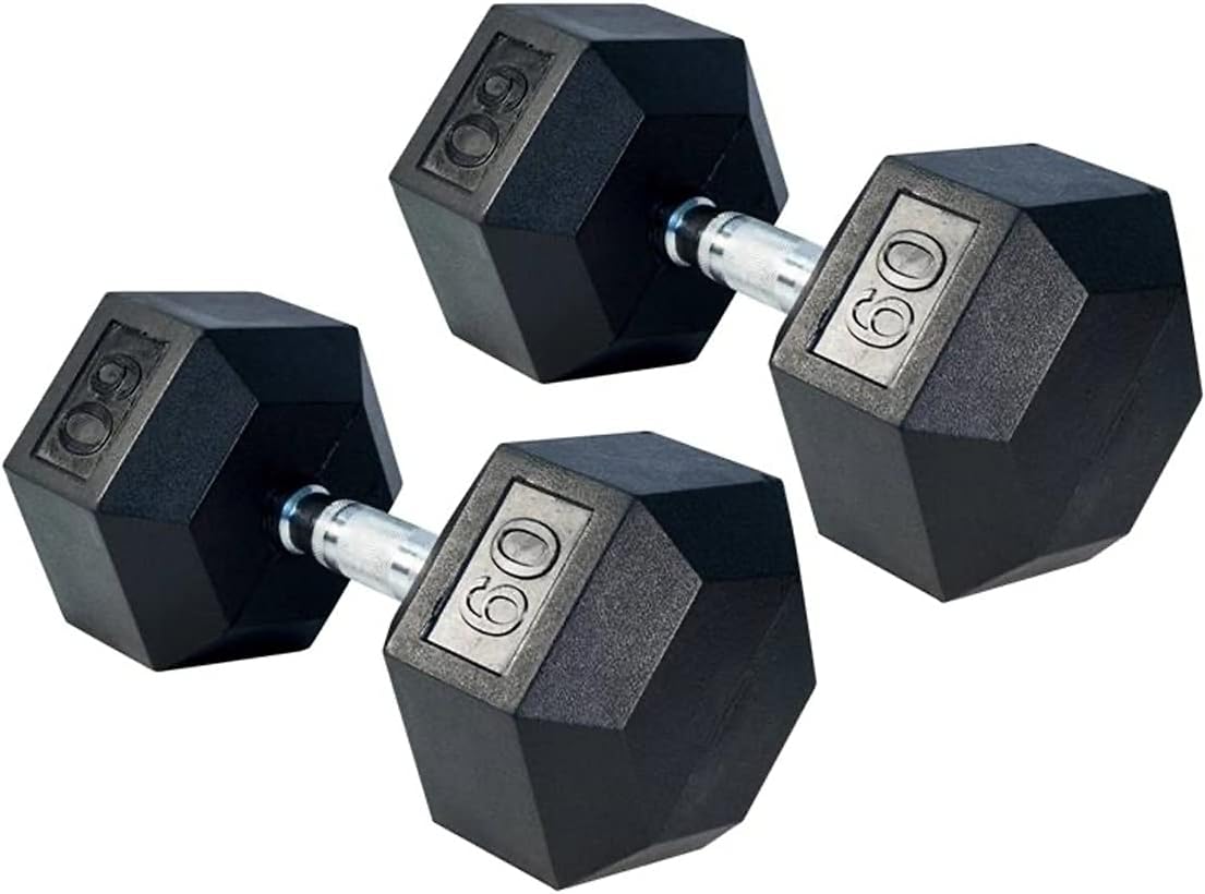 Gronk Fitness Rubber Hex Dumbbell Pairs | 5lbs - 70lbs | Workout Equipment for Men and Women | Rubber Coated Cast Iron with Ergonomic Chrome Plated Handles