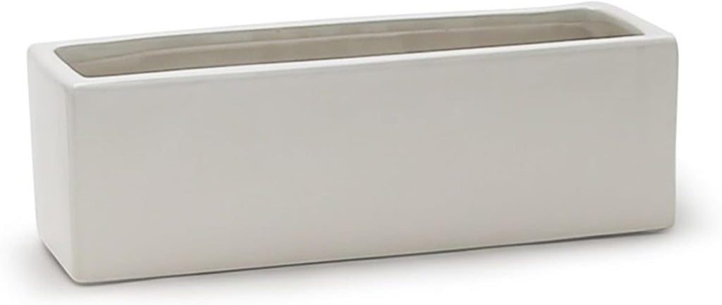 WGVI Long Rectangle Ceramic Planter Vase in White 12' x 4' x 4'H, Block Rectangular Terrarium Box Pot, Flower Arrangement, Table top Centerpiece, Home Decor Organization Storage Container, 6 Pcs.