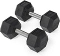 Titan Fitness Free Weights, Rubber Coated Hex Dumbbell, Straight Stainless Steel Handle, Strength Training, Full Body Workout