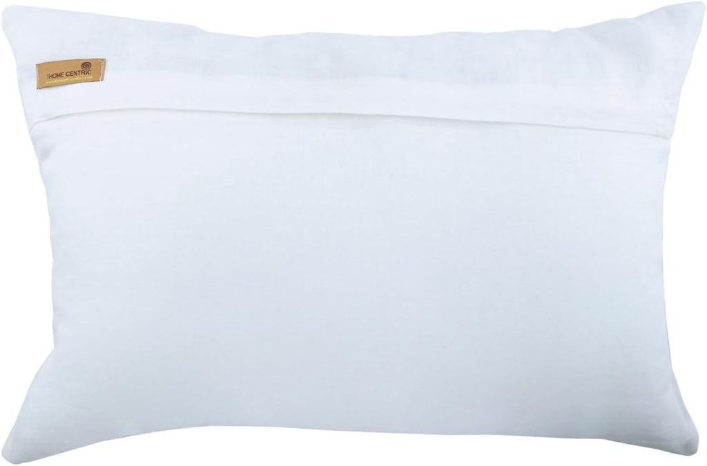 The HomeCentric Decorative Oblong/Lumbar Throw Pillow Covers Accent Pillows Couch Sofa Pillow Case Pack of 2, 12'x26' (30x65 cm) White Silk Dupioni Bead Embroidery - Fish Tales