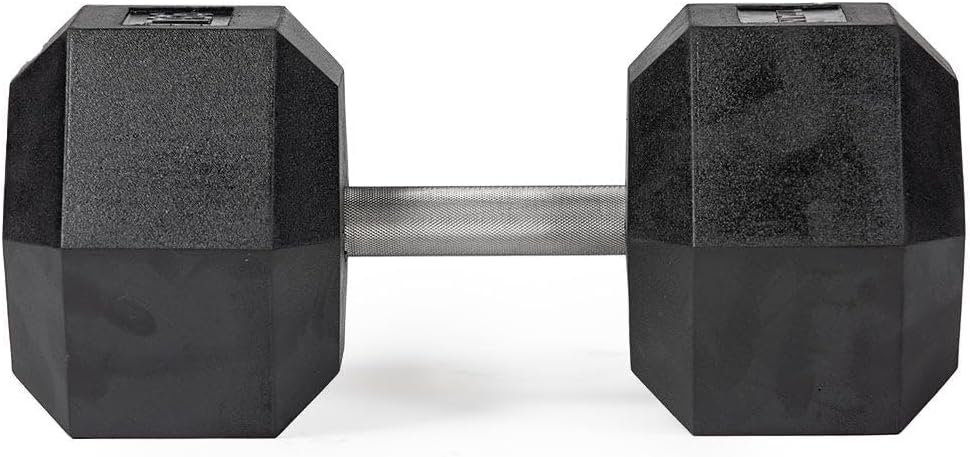 Titan Fitness Free Weights, Rubber Coated Hex Dumbbell, Straight Stainless Steel Handle, Strength Training, Full Body Workout