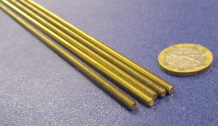 Brass Fully Threaded Round Rod, RH, 6-32 Diameter x 24' Length, 5 Pcs.