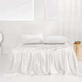 PROMEED 100% Pure Mulberry White Silk Sheet Set 4pcs, 23 Momme Grade 6A+ Silk Bed Sheets Set with Cooling Sheets and Pillowcases (White, Queen)